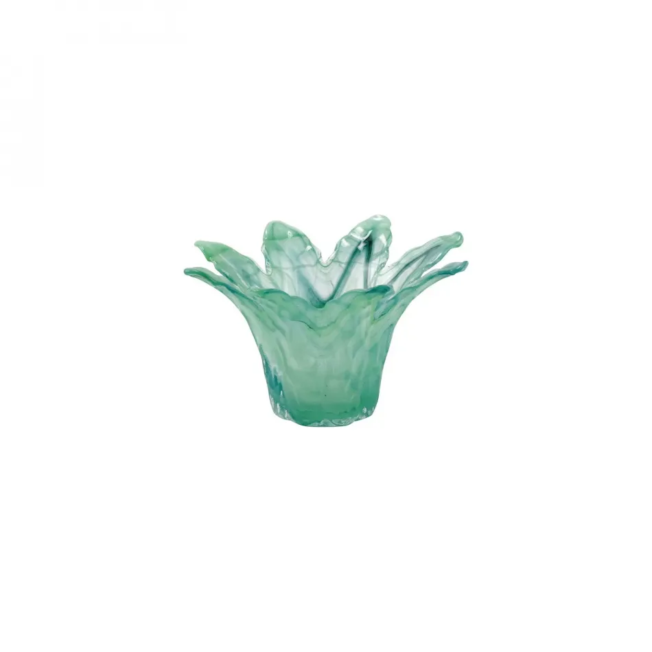 Onda Glass Green Small Leaf Centerpiece 7"D, 4.25"H