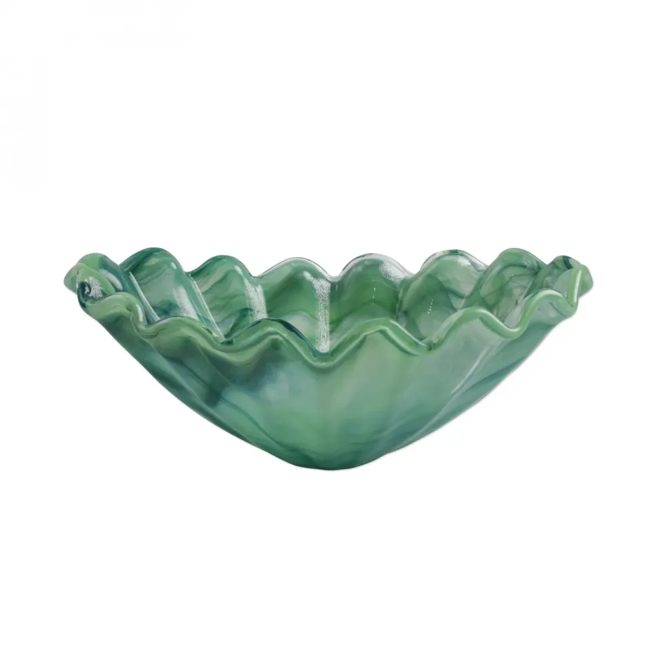 Onda Glass Green Medium Centerpiece 9.75"D, 17"L, 6.5"H