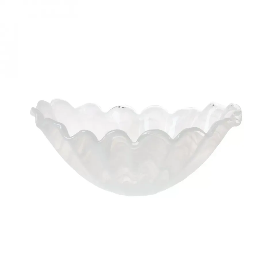 Onda Glass White Medium Centerpiece 9.75"D, 17"L, 6.5"H