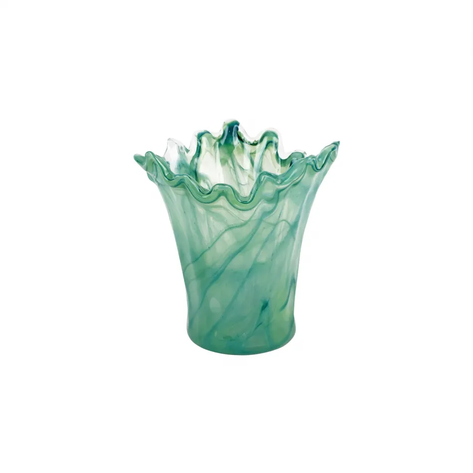 Onda Glass Green Vase Short 6.75"D, 7"H, 34 oz