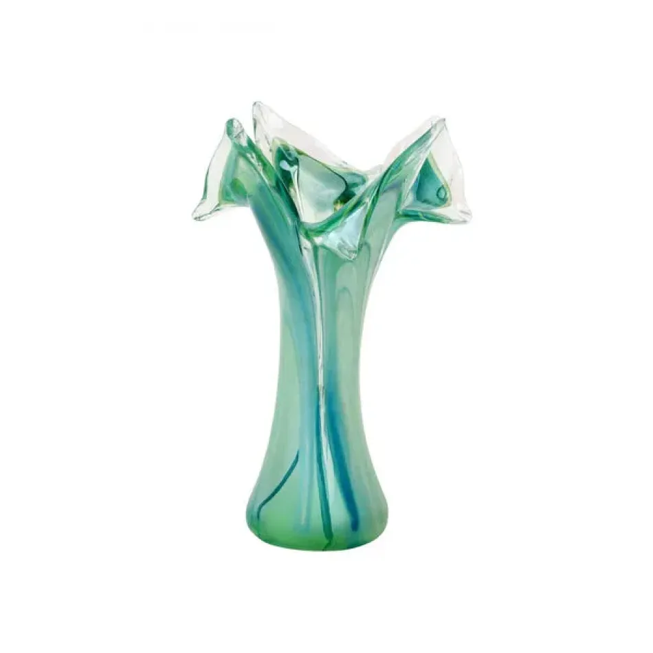 Onda Glass Green Twisted Flower Vase