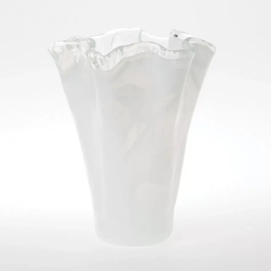 Onda Glass White Medium Vase 8.5"L, 8.5"W, 10.75"H