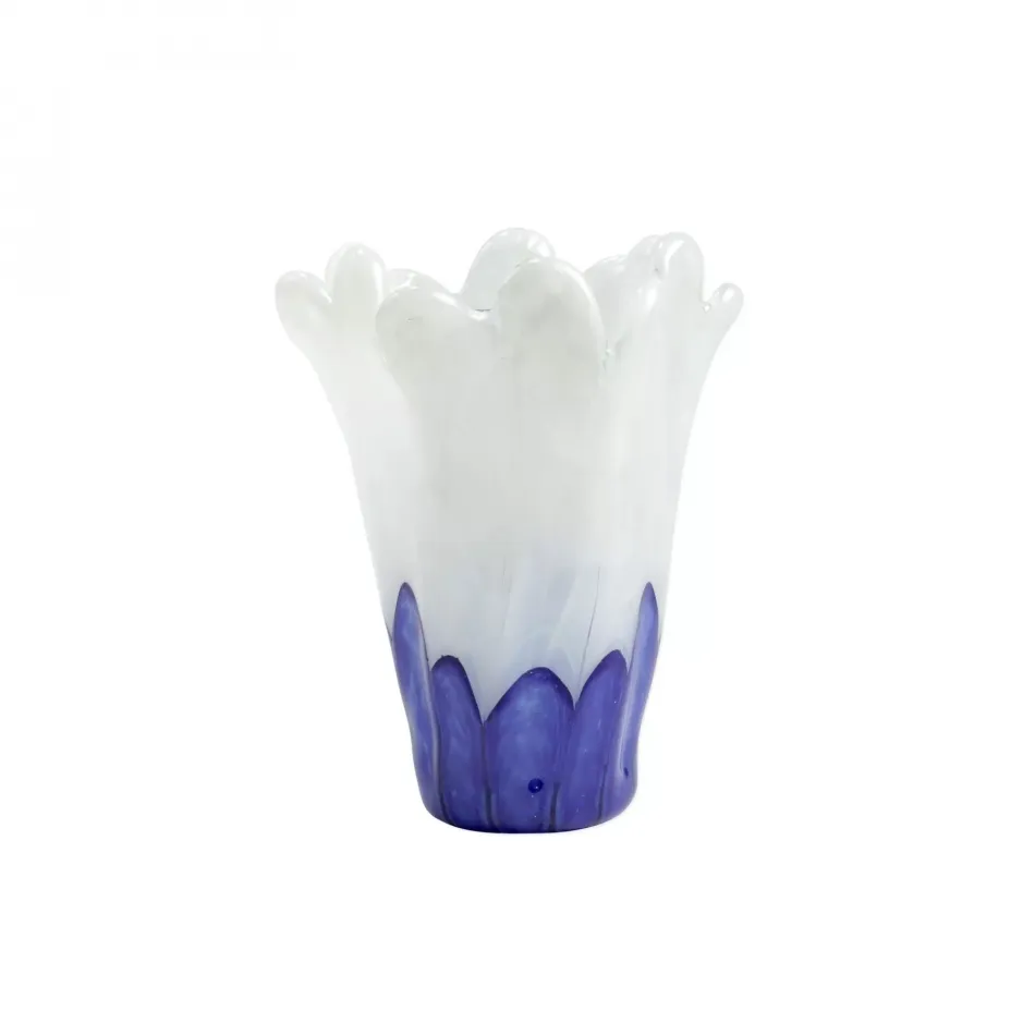 Onda Glass Cobalt and White Medium Vase 8.5"L, 8.5"W, 10.75"H