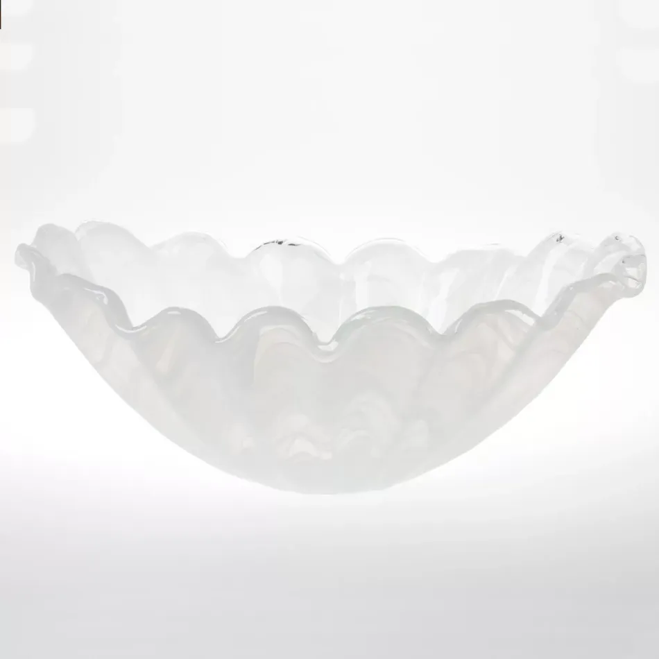 Onda Glass White Centerpiece 20.5"L, 11.5"W, 8.25"H