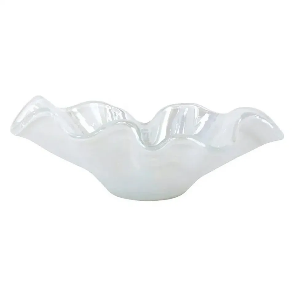 Onda Glass White Large Bowl 15"L, 9"W, 5"H