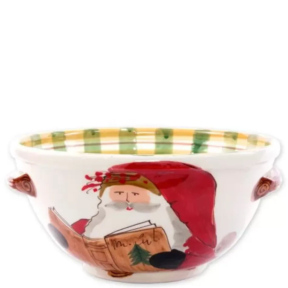 Old St. Nick Medium Handled Bowl w/ Santa Reading 12.5"D, 6"H