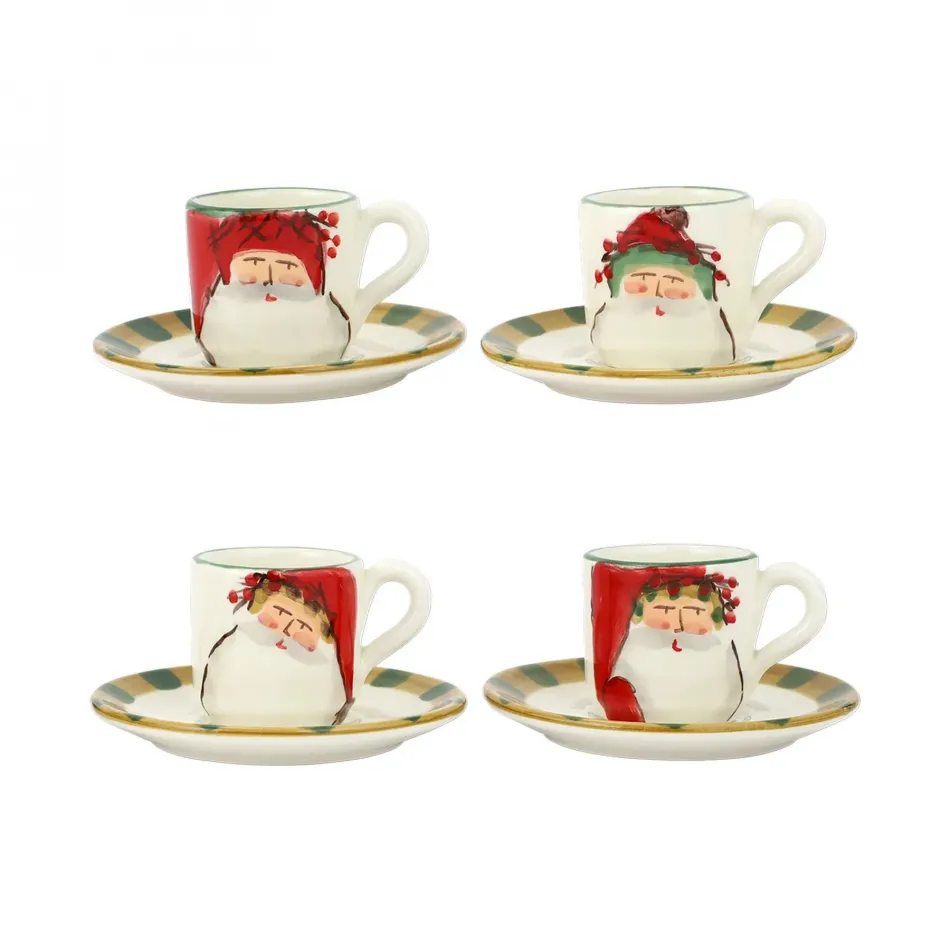 Old St. Nick Assorted Espresso Cups & Saucers - Set of 4 Cup: 2.25"H, 3 oz, Saucer: 5.25"D