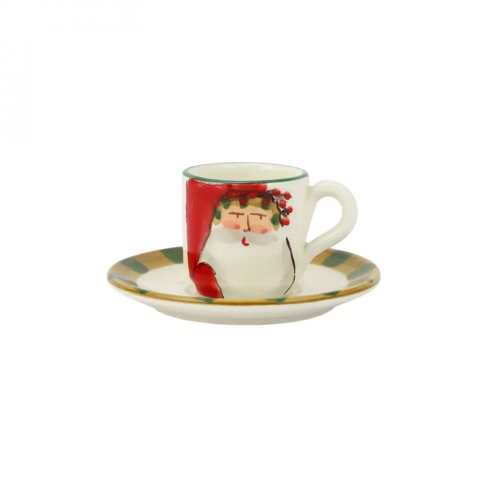 Old St. Nick Espresso Cup & Saucer - Stripe Hat Cup: 2.25"H, 3 oz, Saucer: 5.25"D