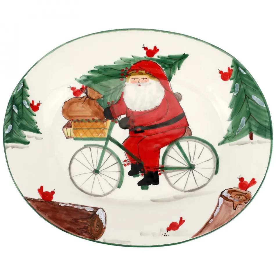 Old St. Nick Large Oval Platter w/ Bicycle 20"L, 16"W