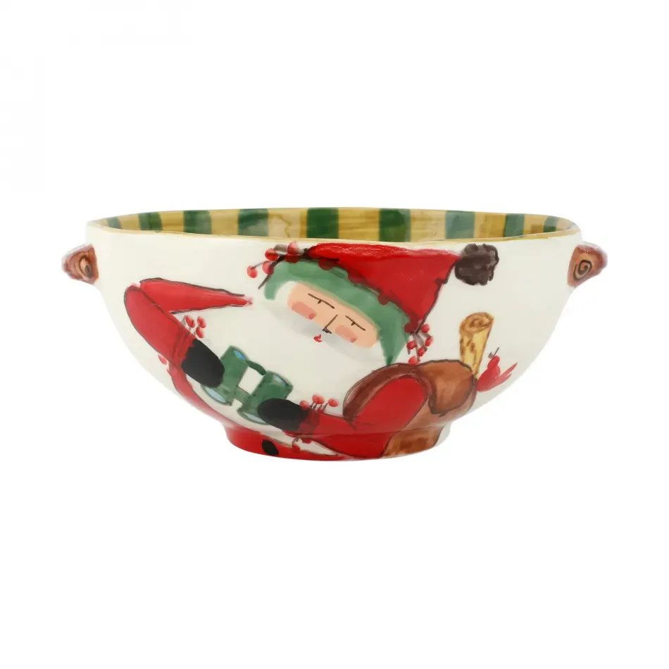 Old St. Nick Handled Bowl w/ Bird Watcher 12.25"L, 11"W, 4.75"H