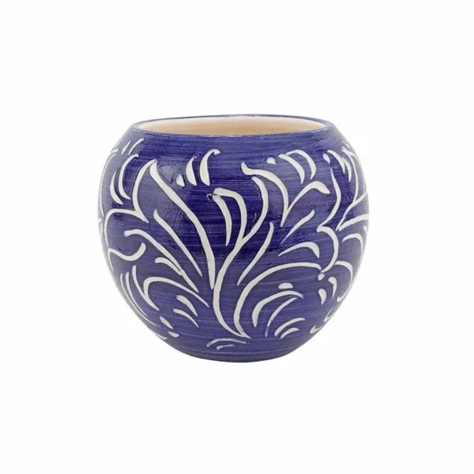 Rustic Garden Blue Scroll Round Planter Small