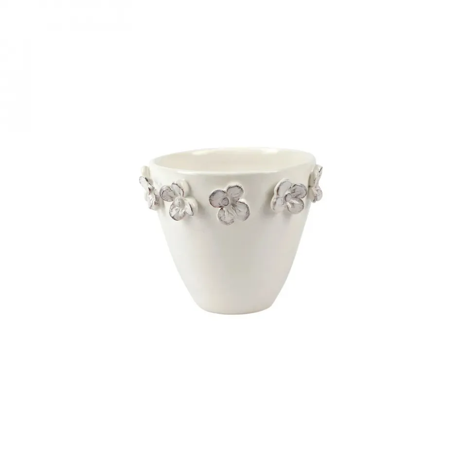 Rustic Garden White Flower Small Cachepot 6.25"D, 5"H