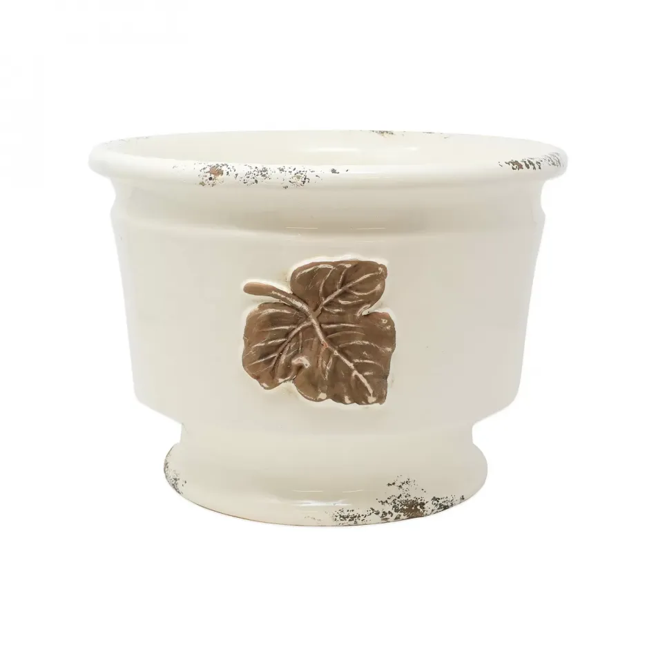 Rustic Garden Leaves Medium Round Cachepot 12.25"D, 8.75"H