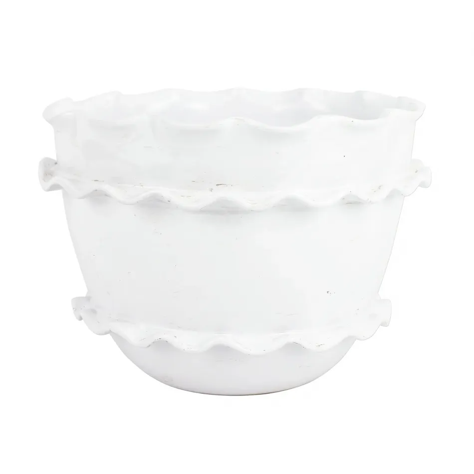 Rustic Garden White Planter Ruffle Round 15"D, 11"H