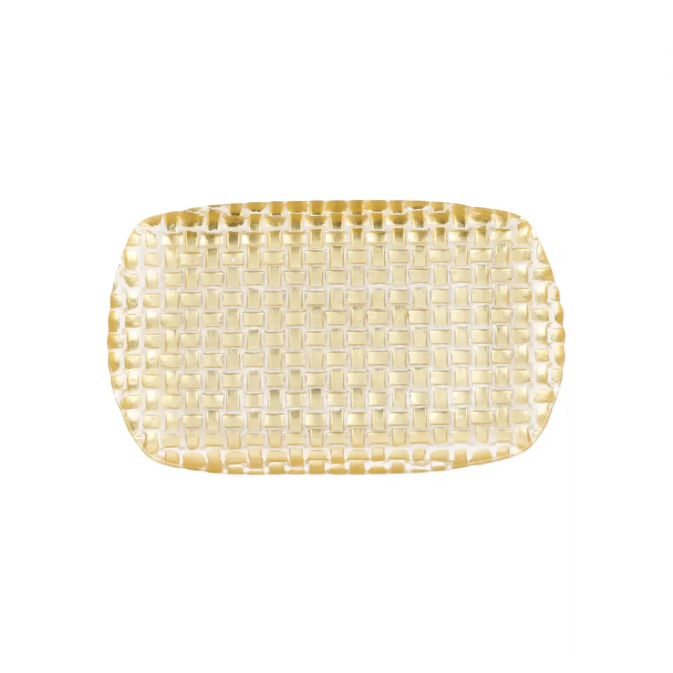 Rufolo Glass Gold Basketweave Rectangular Tray 12"L, 3.5"W