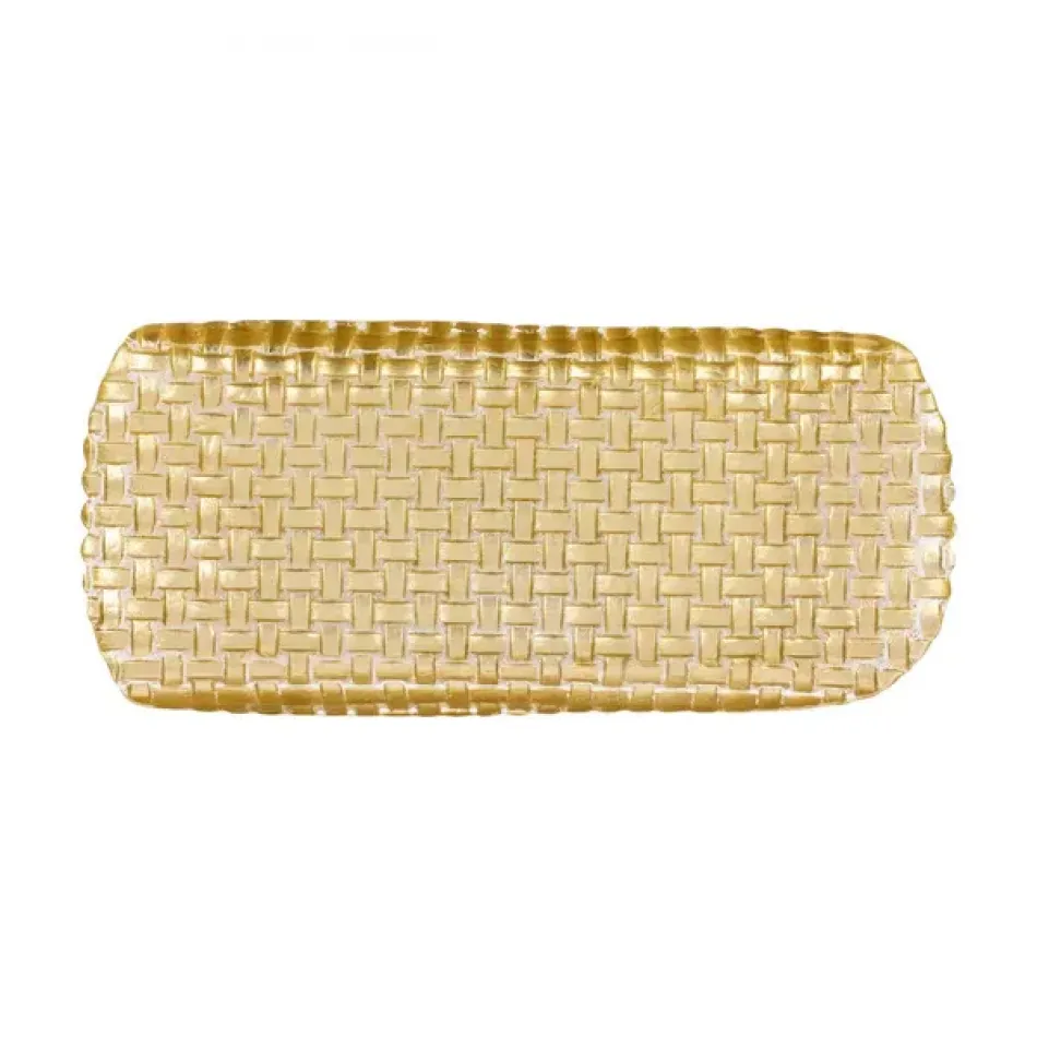 Rufolo Glass Gold Basketweave Rectangular Tray Large