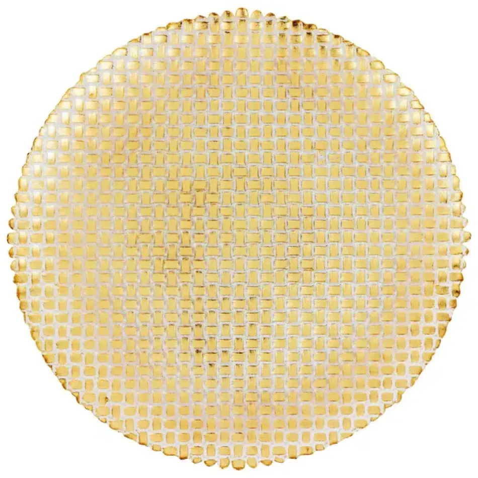 Rufolo Glass Gold Basketweave Round Platter Large