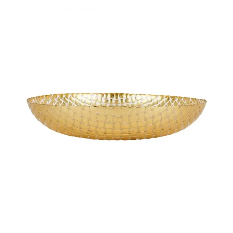 Rufolo Glass Gold Basketweave Shallow Bowl Large