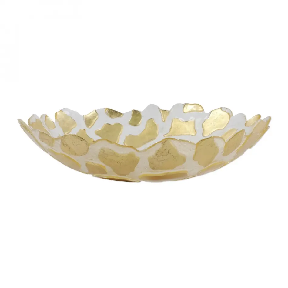 Rufolo Glass Gold Giraffe Medium Shallow Bowl 13"D, 3"H