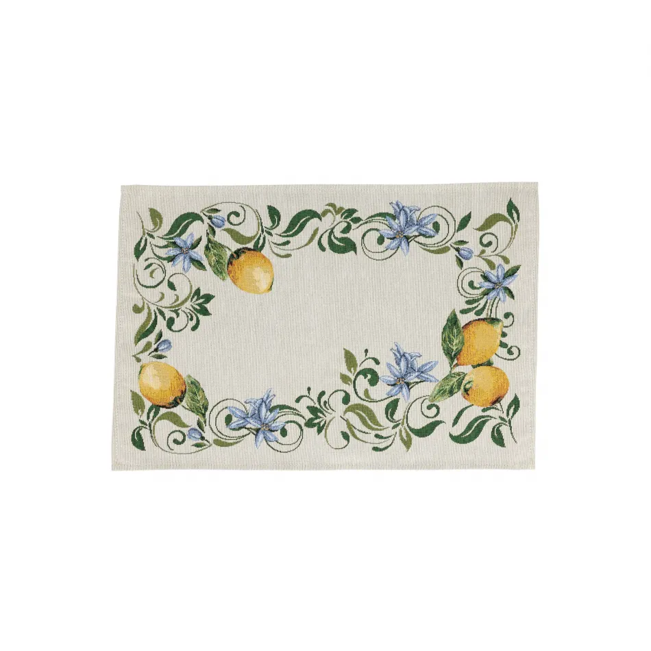 Tavola Lemons with Blue Flowers Placemats - Set of 4 19"L, 13"W