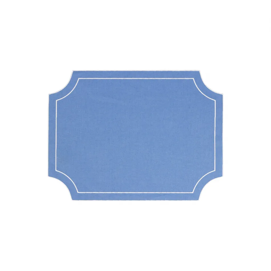 Tessuti Cornflower Blue Rectangular Placemats with White Stitching - Set of 4 18.75"L, 14"W