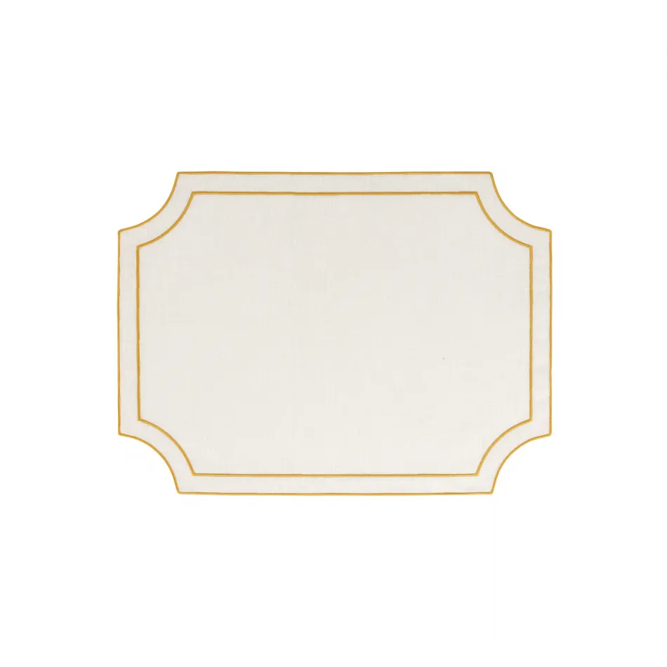 Tessuti White Rectangular Placemats with Gold Stitching - Set of 4 18.75"L, 14"W