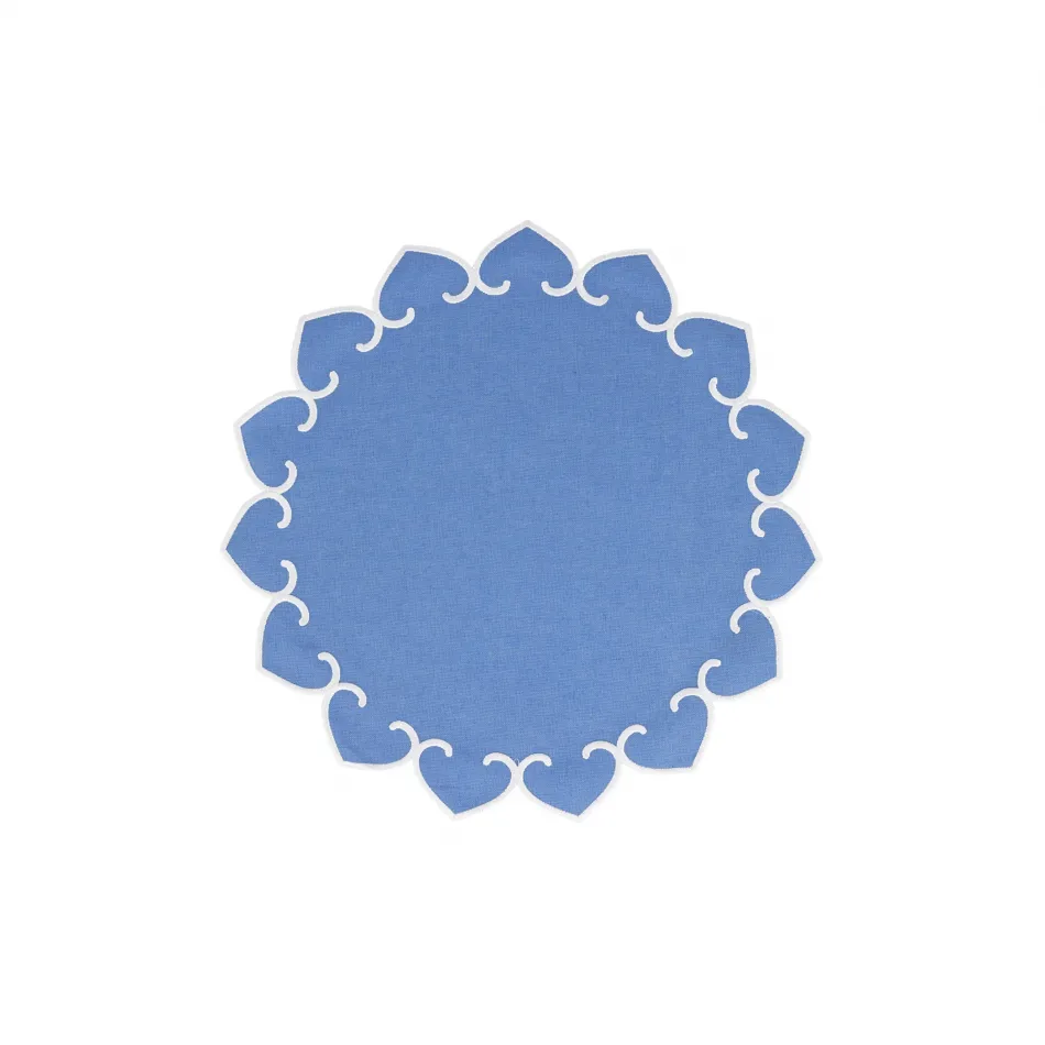 Tessuti Cornflower Blue Round Placemats with White Stitching - Set of 4 15.5"D