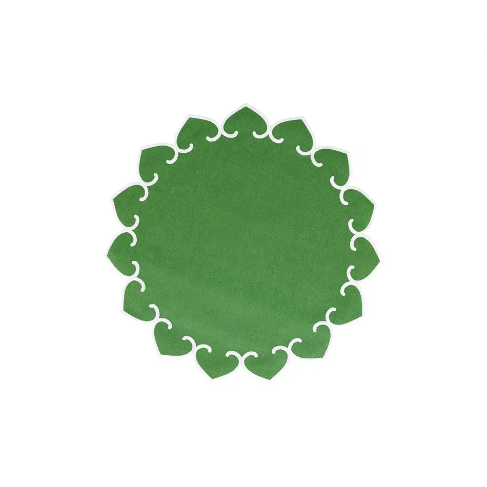 Tessuti Sage Green Round Placemats with White Stitching - Set of 4 15.5"D