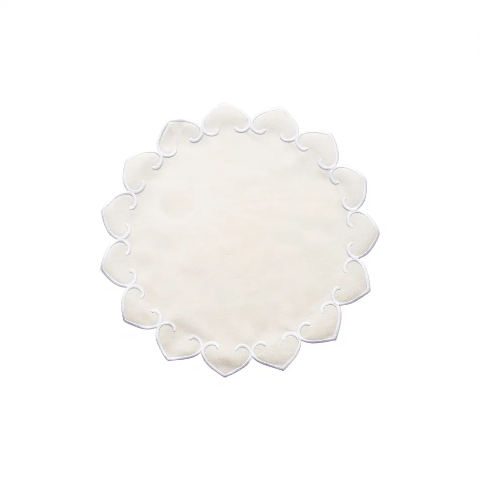 Tessuti Ivory Round Placemats with White Stitching - Set of 4 15.5"D