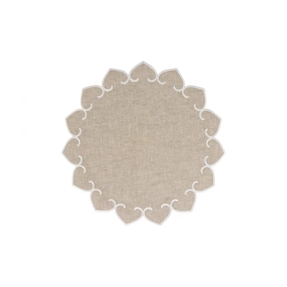 Tessuti Natural Round Placemats with White Stitching - Set of 4 15.5"D
