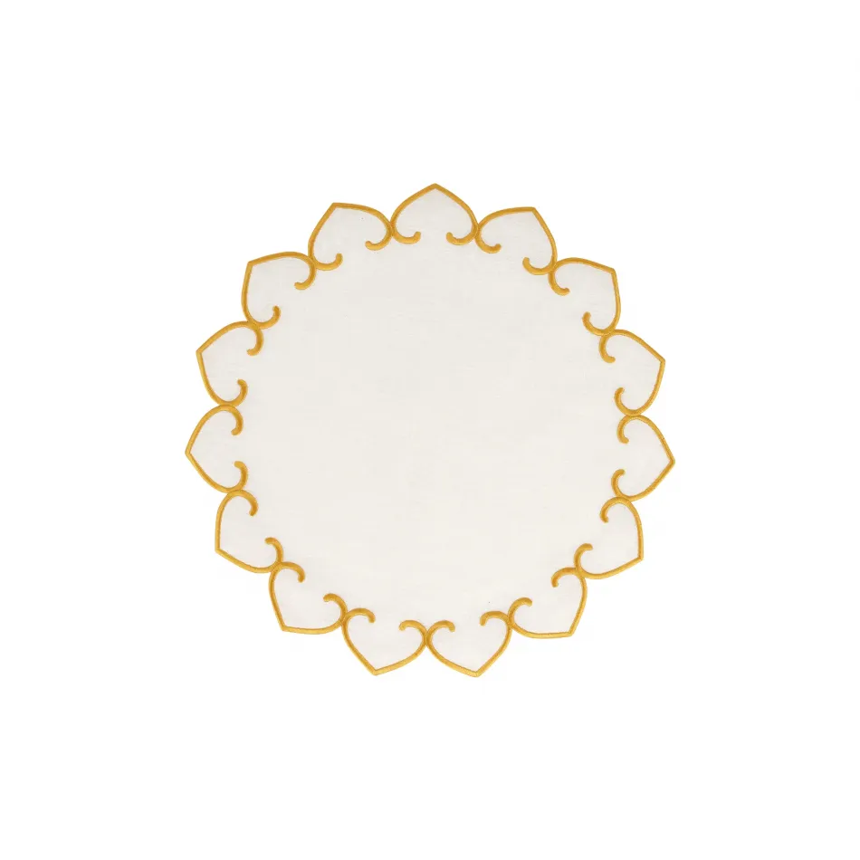 Tessuti White Round Placemats with Gold Stitching - Set of 4 15.5"D