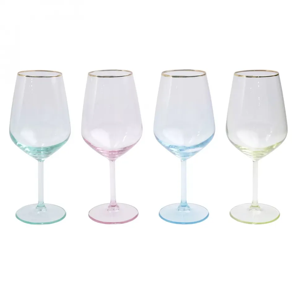 Rainbow Assorted Wine Glasses - Set of 4 8.5"H, 15 oz