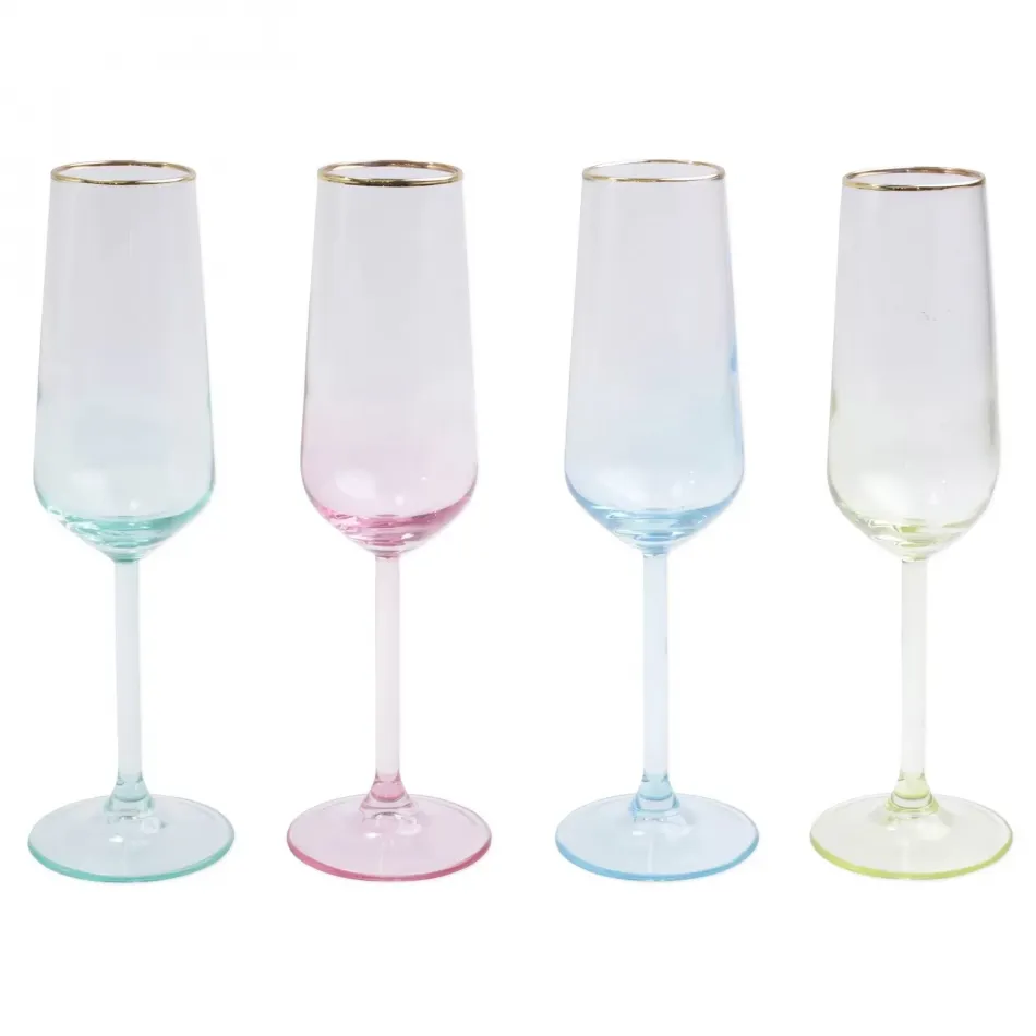 Rainbow Assorted Champagne Flutes - Set of 4 9"H, 6 oz