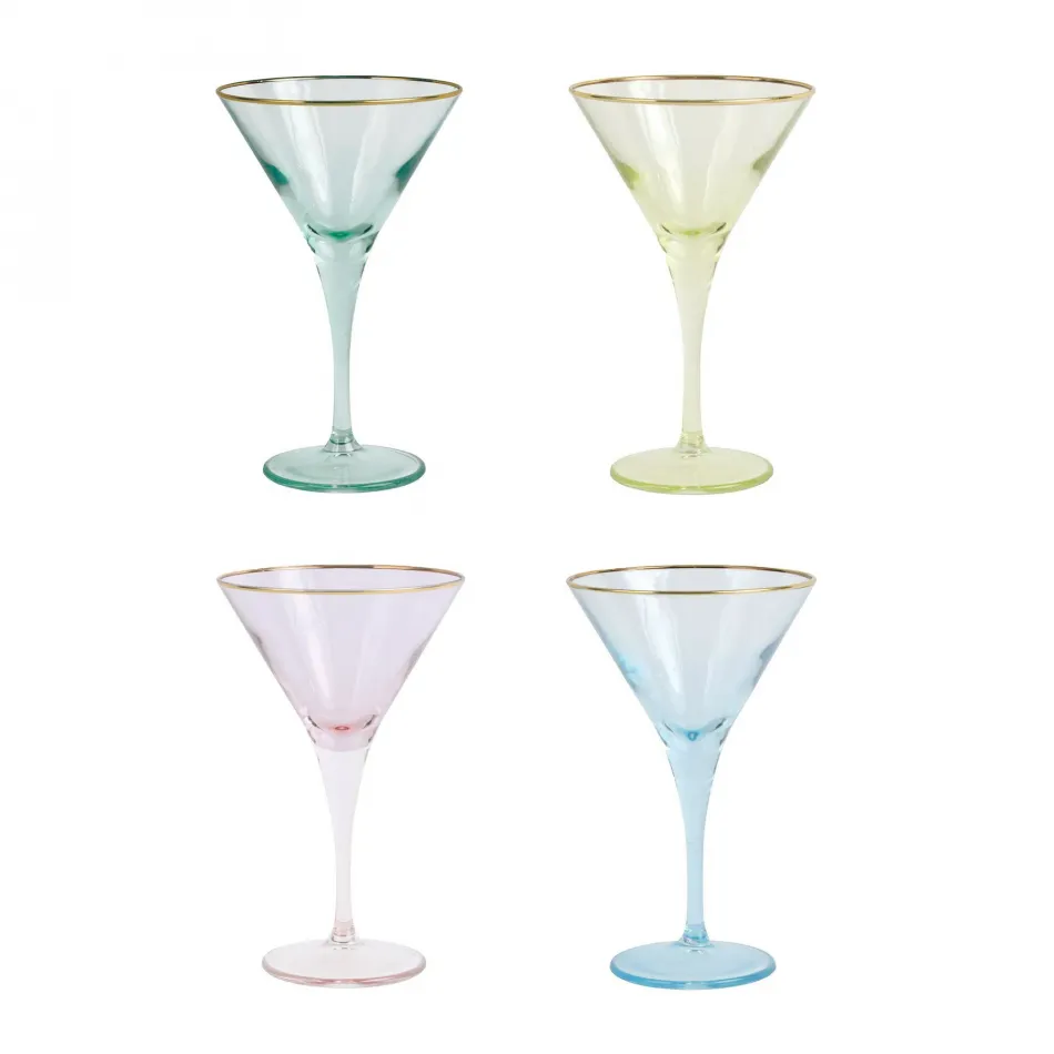 Rainbow Assorted Martini Glasses - Set of 4 7"H, 4 oz