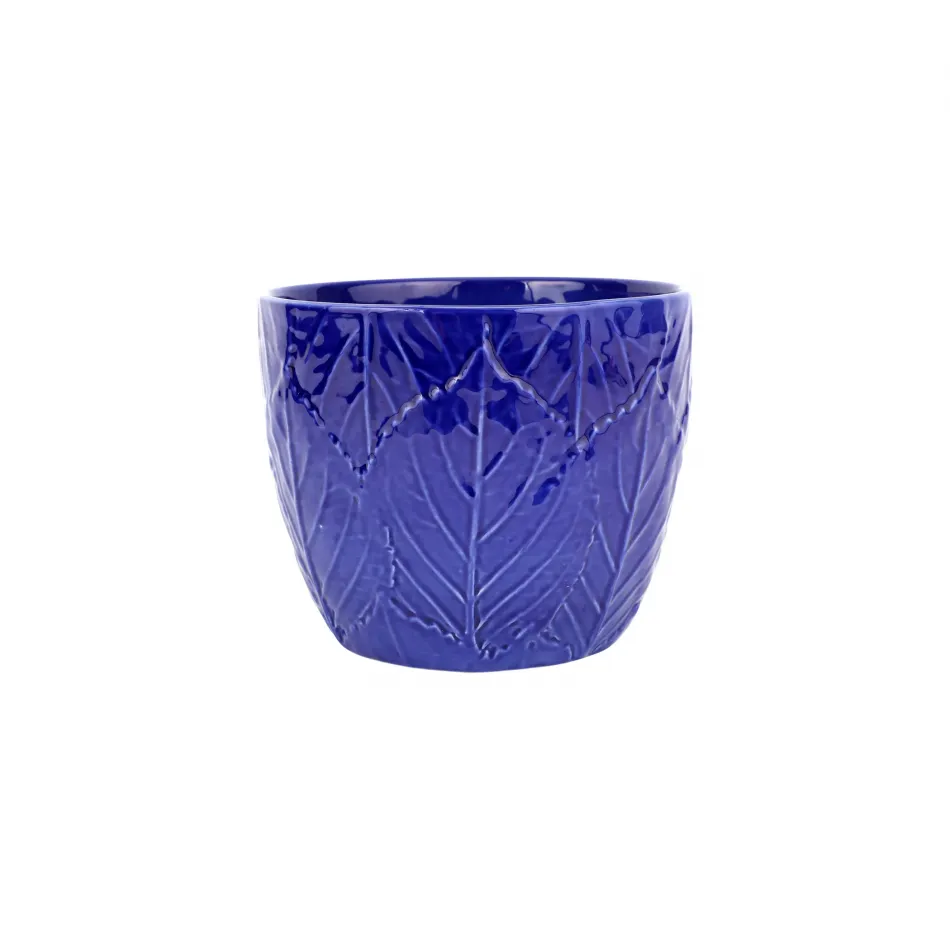 Viva Garden Cobalt Embossed Leaves Cachepot 7.5"D, 6.25"H