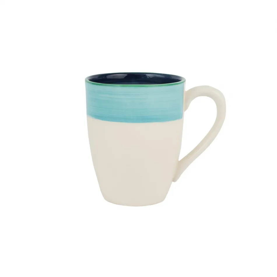 Lisbon Cobalt and Aqua Stripe Mug 4.5"H, 12 oz