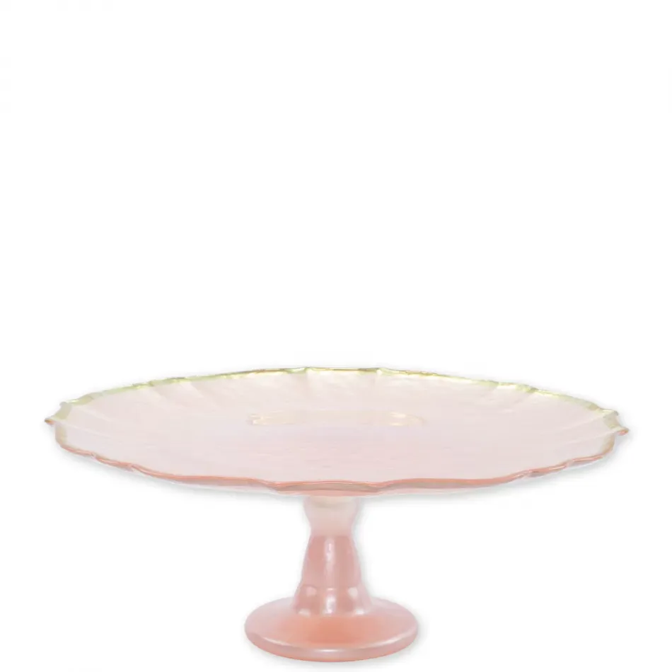 Baroque Glass Pink Cake Stand 12.25"D, 5"H