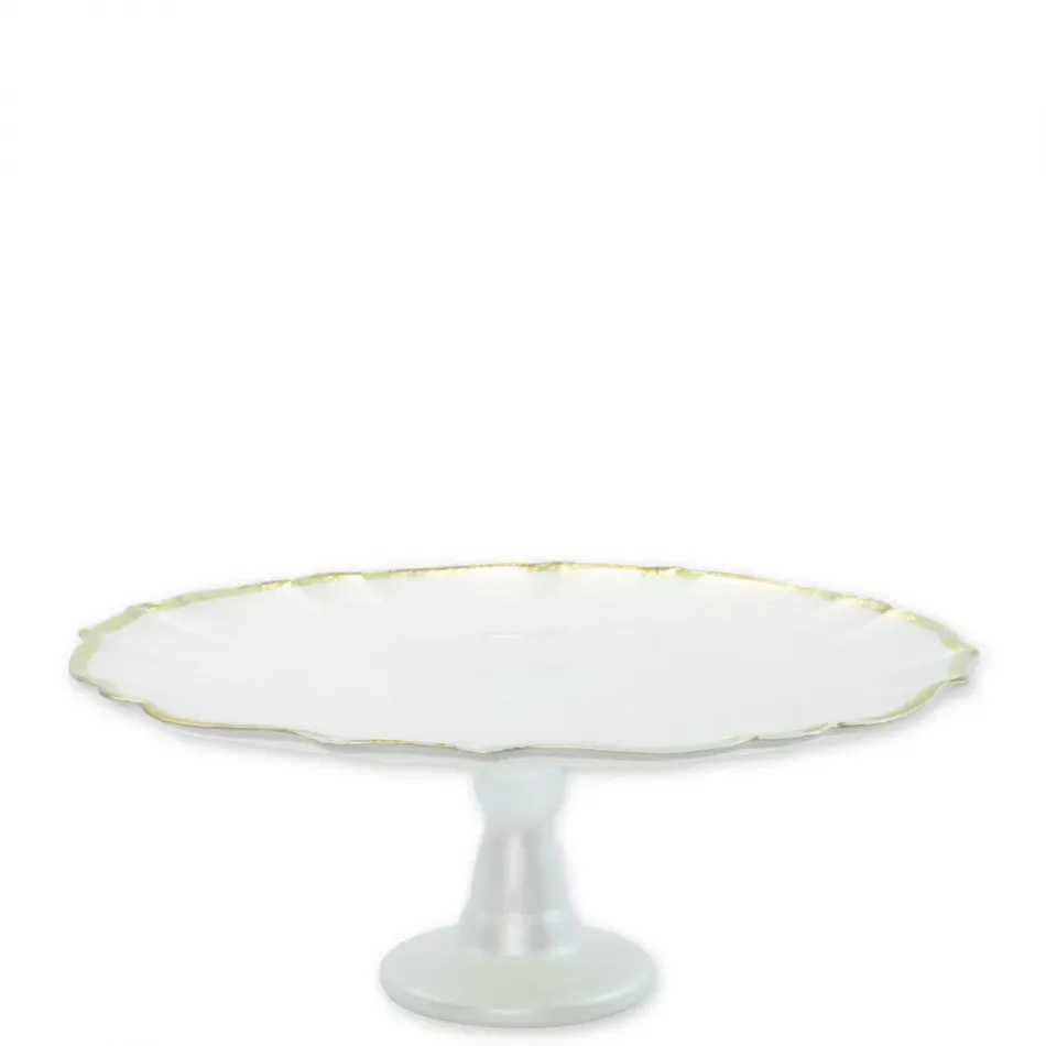 Baroque Glass White Cake Stand 12.25"D, 5"H