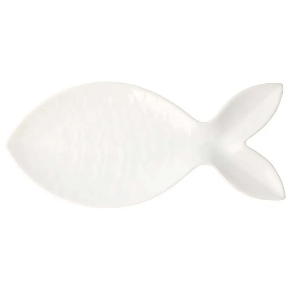 Santorini Large White Figural Fish Platter 19"L, 8.5"W
