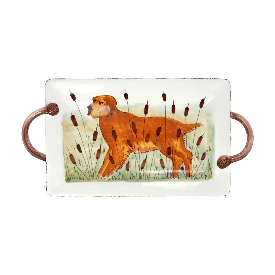 Wildlife Hunting Dog Handled Rectangular Platter 23.5"L, 11.75"W