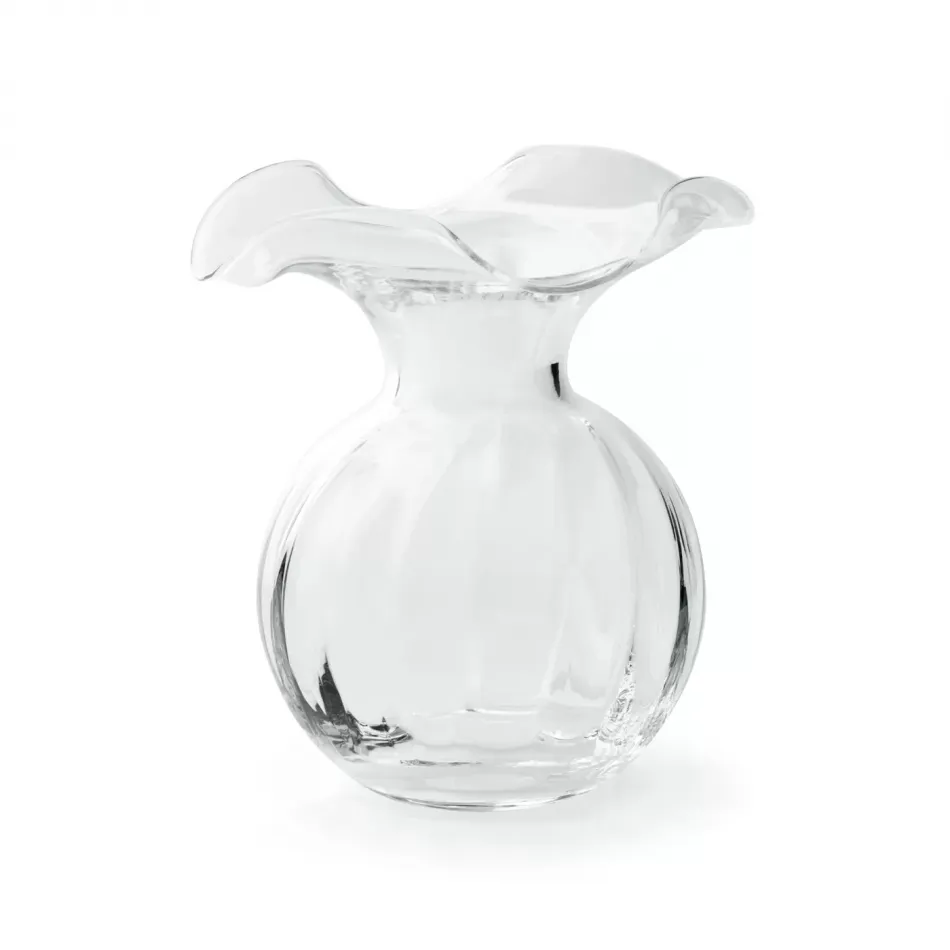 Hibiscus Glass Clear Vase Fluted Small 6.25"D, 7"H, 28 oz