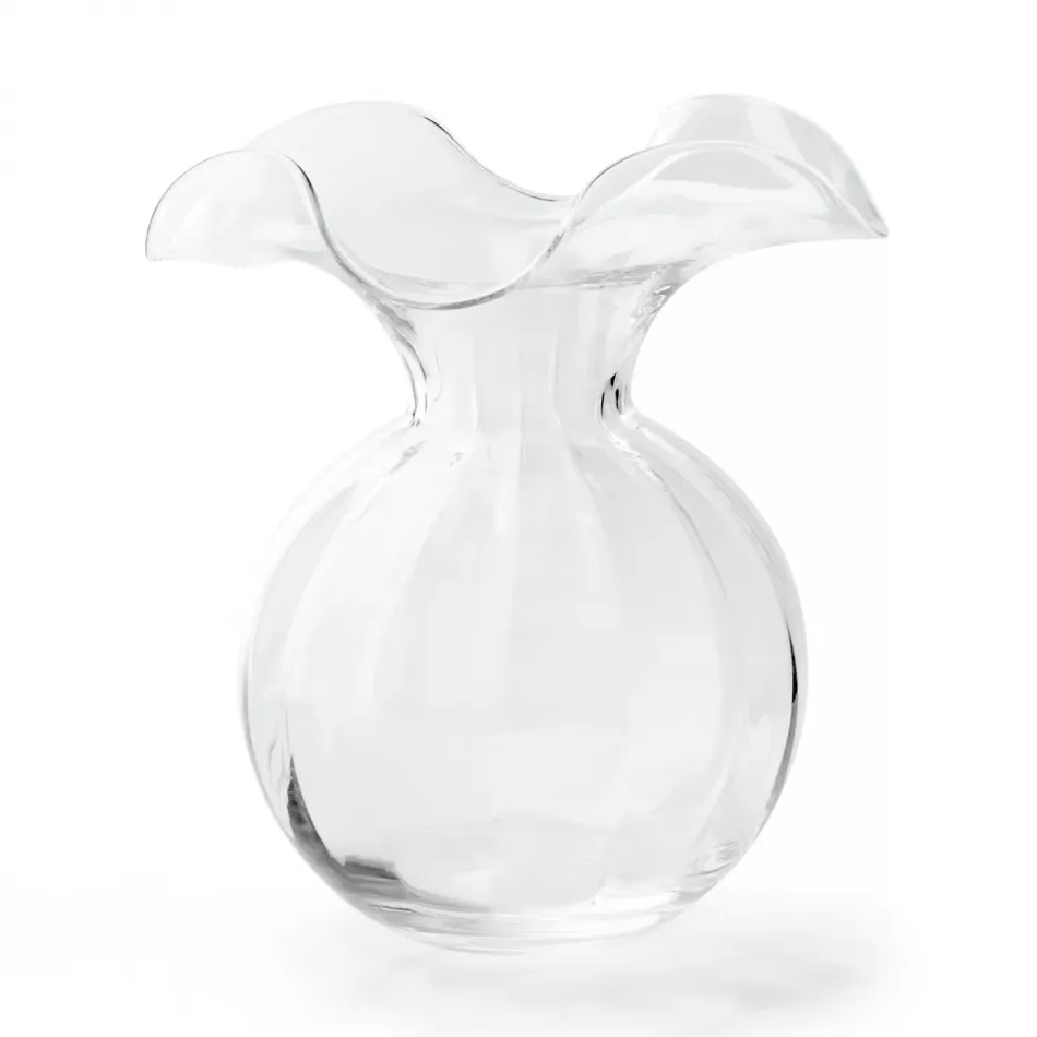 Hibiscus Glass Clear Medium Fluted Vase 9"D, 10"H