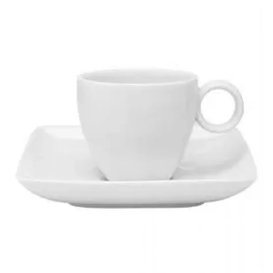 Carre White Large Coffee Cup & Saucer