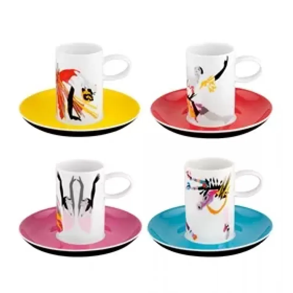 Tchaikovs Set 4 Espresso/Coffee Cups & Saucers