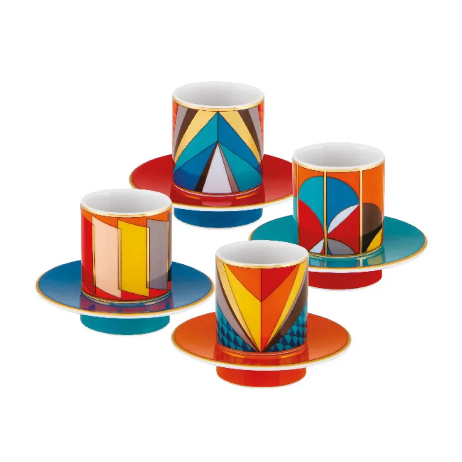 Futurismo Set Of 4 Espresso Cups And Saucers