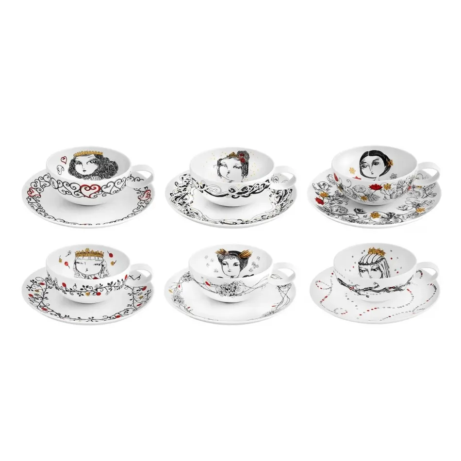 Rainhas De Portugal Set Of 6 Tea Cup & Saucers