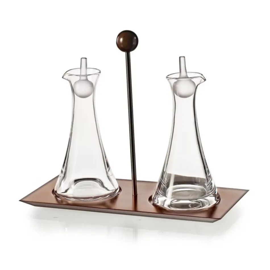 Village Oil & Vinegar Set With Wood Base