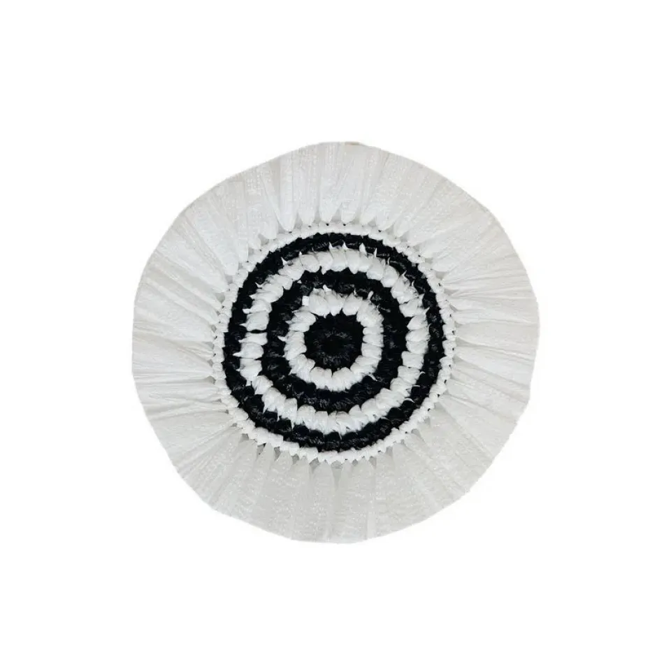 Woven Fringe White/Black 5.5" Round Coasters, Set Of 4