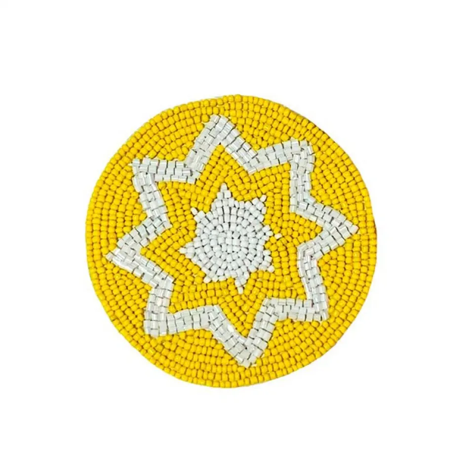 Capri Yellow/White 3.7" Round Coasters, Set Of 4