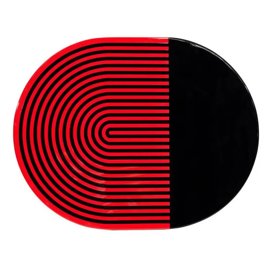 Stripes/Solids Lacquer Red &Part Black Stripes 14" x 18" Oval Placemat